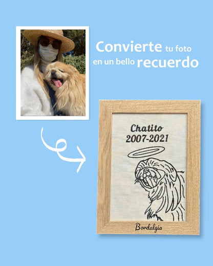 Cuadro  personalizado conmemorativo de mascota bordado