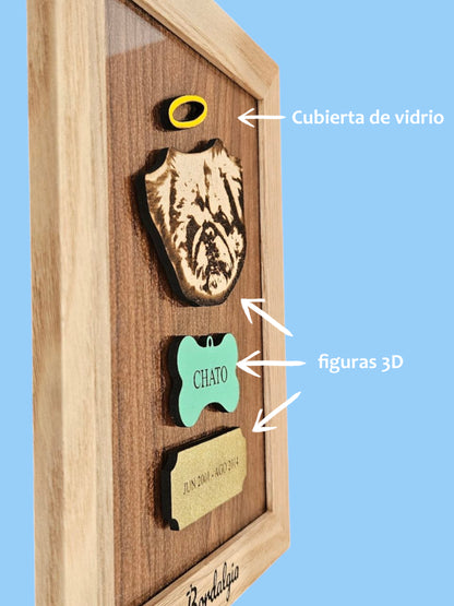 Cuadro  personalizado conmemorativo de mascota en madera